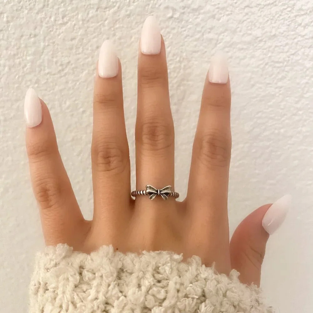 925 Sterling Silver Minimalist Tiny Bow Ring Dainty Ring Modern Boho Ring - Picture 3 of 8